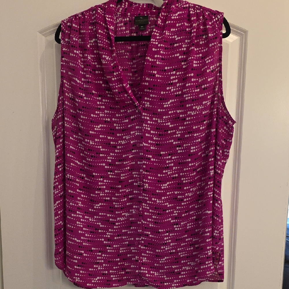 Worthington Fuchsia Dot-Stripe Sleeveless V-Neck Camisole
